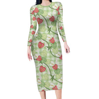 Anthurium Pikake Ti Leaf Palaka Family Matching Long Sleeve Bodycon Dress and Hawaiian Shirt Green Version LT01 Mom's Dress Green - Polynesian Pride