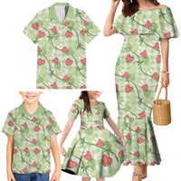 Anthurium Pikake Ti Leaf Palaka Family Matching Mermaid Dress and Hawaiian Shirt Green Version LT01 - Polynesian Pride