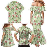 Anthurium Pikake Ti Leaf Palaka Family Matching Mermaid Dress and Hawaiian Shirt Green Version LT01 - Polynesian Pride