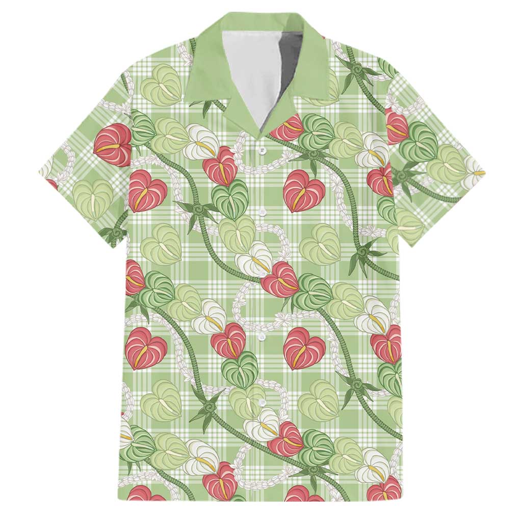 Anthurium Pikake Ti Leaf Palaka Family Matching Mermaid Dress and Hawaiian Shirt Green Version LT01 Dad's Shirt - Short Sleeve Green - Polynesian Pride