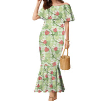 Anthurium Pikake Ti Leaf Palaka Family Matching Mermaid Dress and Hawaiian Shirt Green Version LT01 Mom's Dress Green - Polynesian Pride