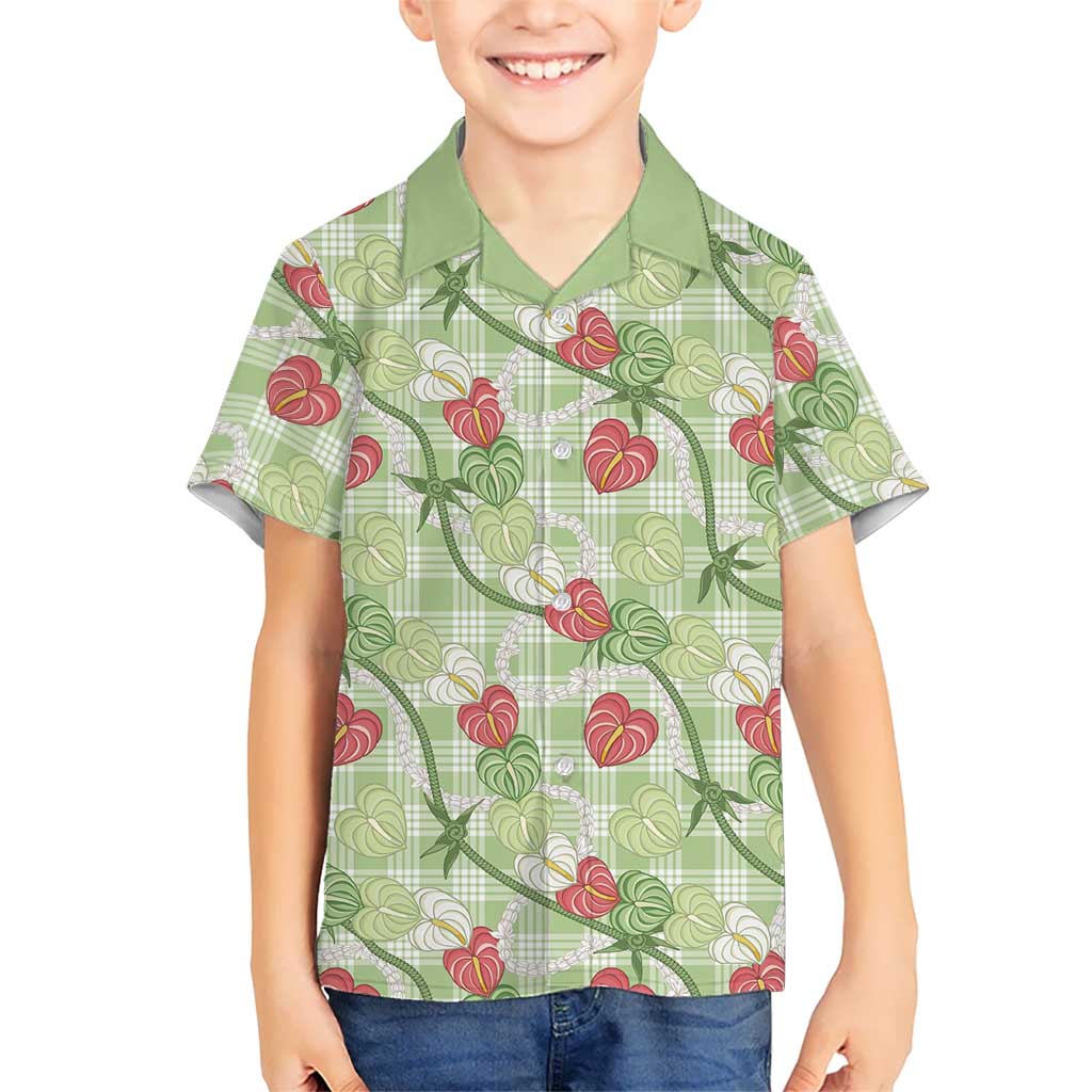 Anthurium Pikake Ti Leaf Palaka Family Matching Mermaid Dress and Hawaiian Shirt Green Version LT01 Son's Shirt Green - Polynesian Pride