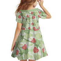 Anthurium Pikake Ti Leaf Palaka Family Matching Off Shoulder Maxi Dress and Hawaiian Shirt Green Version LT01 - Polynesian Pride