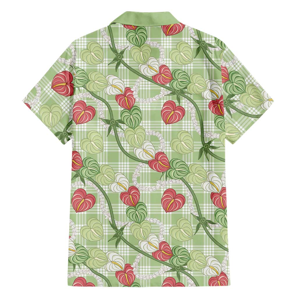 Anthurium Pikake Ti Leaf Palaka Family Matching Off Shoulder Maxi Dress and Hawaiian Shirt Green Version LT01 - Polynesian Pride