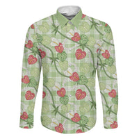 Anthurium Pikake Ti Leaf Palaka Family Matching Off Shoulder Maxi Dress and Hawaiian Shirt Green Version LT01 Dad's Shirt - Long Sleeve Green - Polynesian Pride