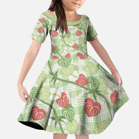 Anthurium Pikake Ti Leaf Palaka Family Matching Puletasi and Hawaiian Shirt Green Version