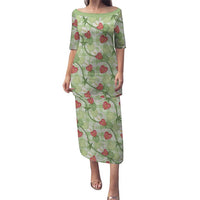 Anthurium Pikake Ti Leaf Palaka Family Matching Puletasi and Hawaiian Shirt Green Version