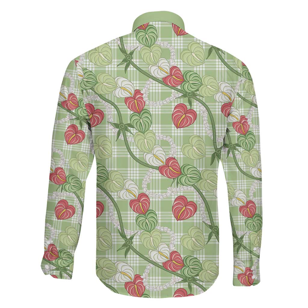 Anthurium Pikake Ti Leaf Palaka Family Matching Short Sleeve Bodycon Dress and Hawaiian Shirt Green Version LT01 - Polynesian Pride