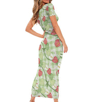 Anthurium Pikake Ti Leaf Palaka Family Matching Short Sleeve Bodycon Dress and Hawaiian Shirt Green Version LT01 - Polynesian Pride
