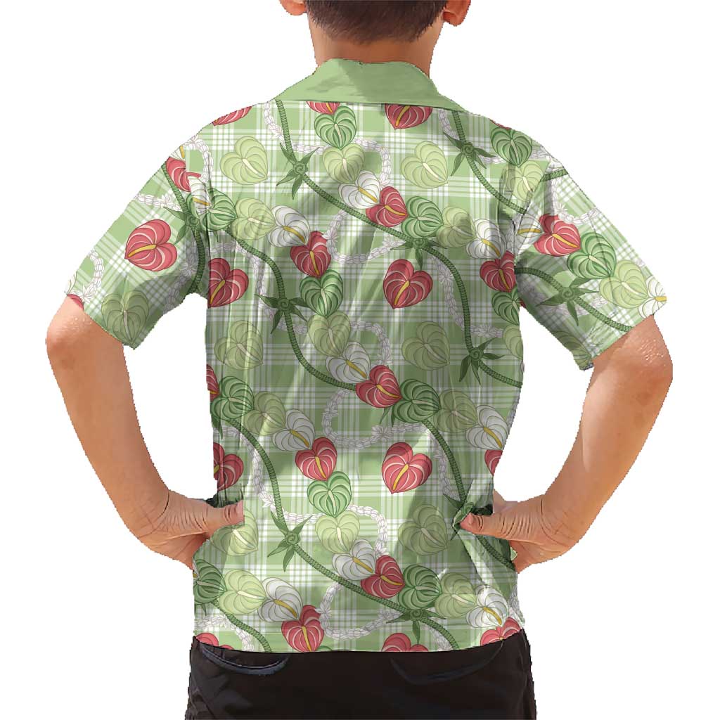 Anthurium Pikake Ti Leaf Palaka Family Matching Summer Maxi Dress and Hawaiian Shirt Green Version LT01 - Polynesian Pride