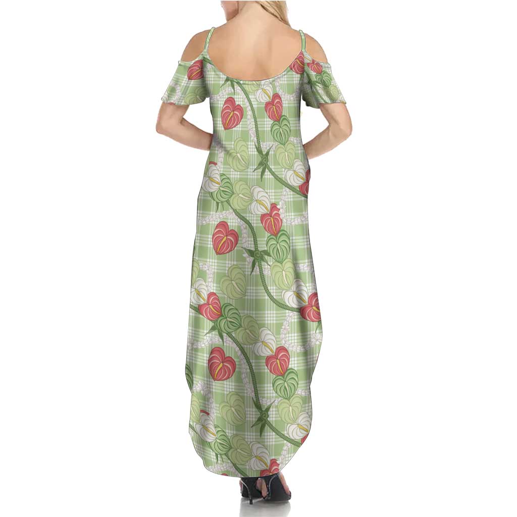 Anthurium Pikake Ti Leaf Palaka Family Matching Summer Maxi Dress and Hawaiian Shirt Green Version LT01 - Polynesian Pride
