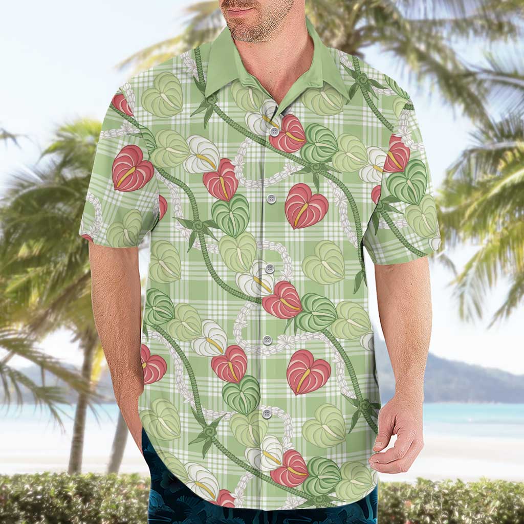 Anthurium Pikake Ti Leaf Palaka Hawaiian Shirt Green Version LT01 - Polynesian Pride