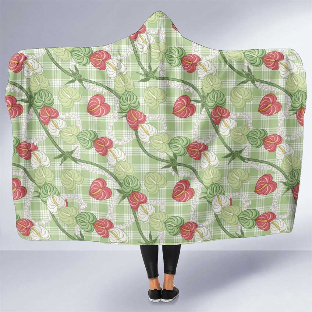 Anthurium Pikake Ti Leaf Palaka Hooded Blanket Green Version LT01 One Size Green - Polynesian Pride