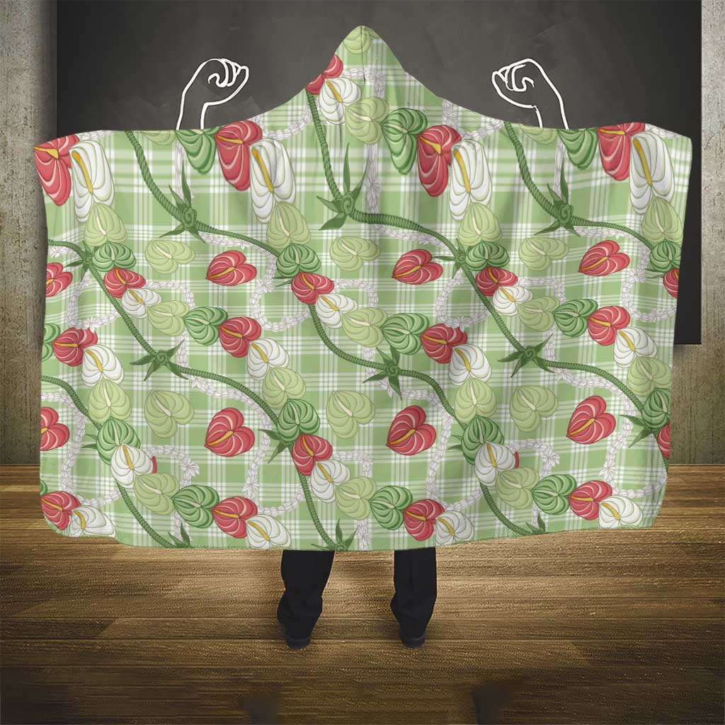 Anthurium Pikake Ti Leaf Palaka Hooded Blanket Green Version LT01 - Polynesian Pride