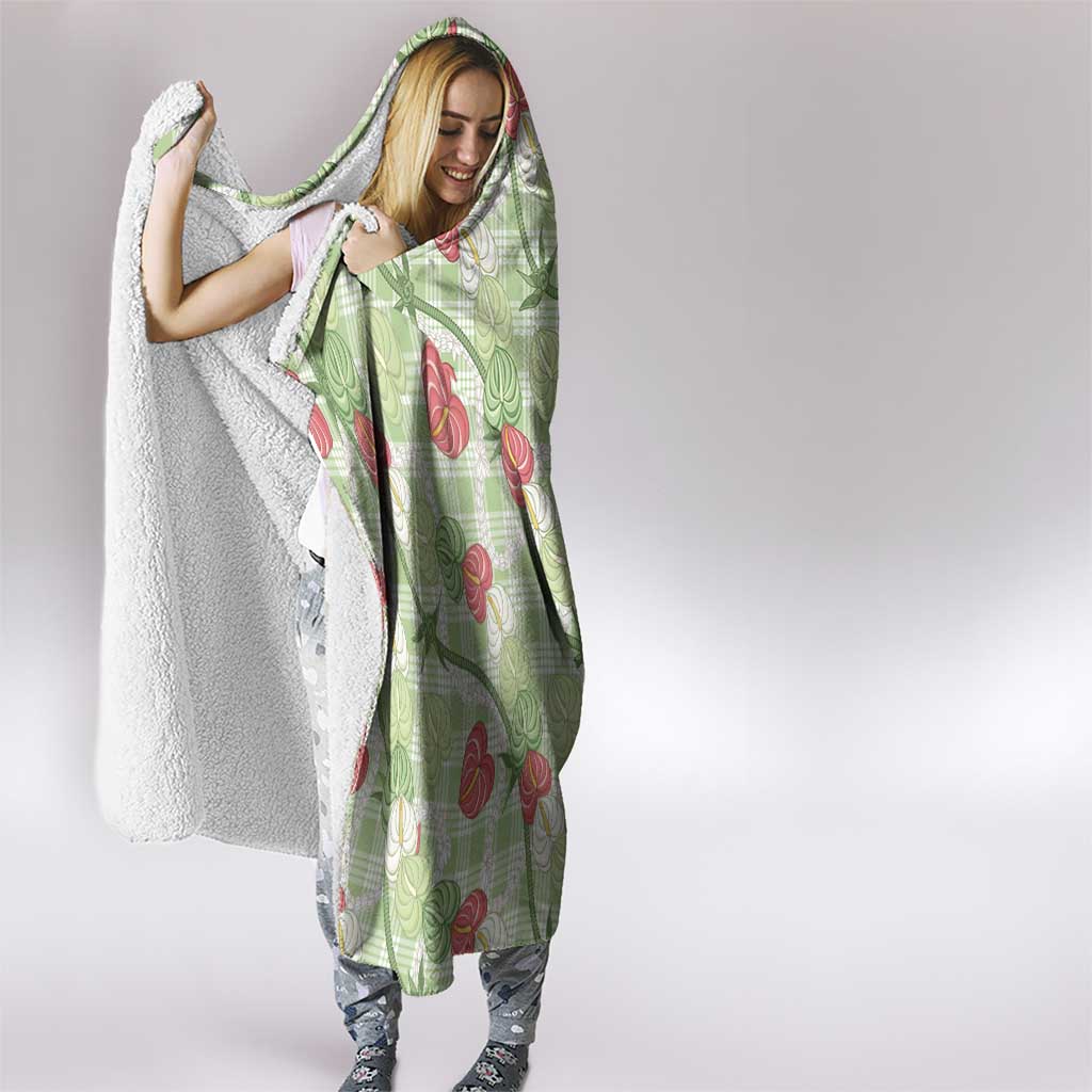 Anthurium Pikake Ti Leaf Palaka Hooded Blanket Green Version LT01 - Polynesian Pride