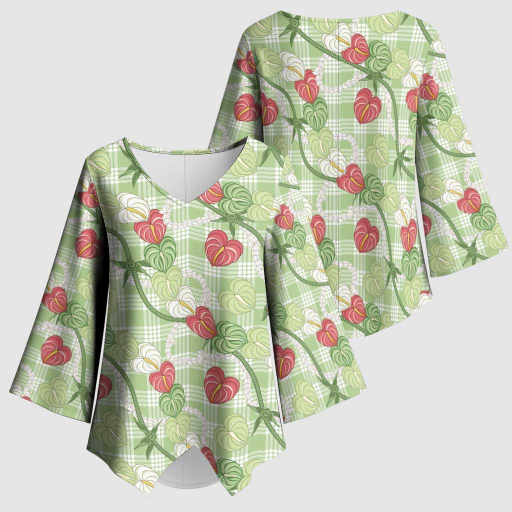 Anthurium Pikake Ti Leaf Palaka Kimono Sleeve Blouse Green Version