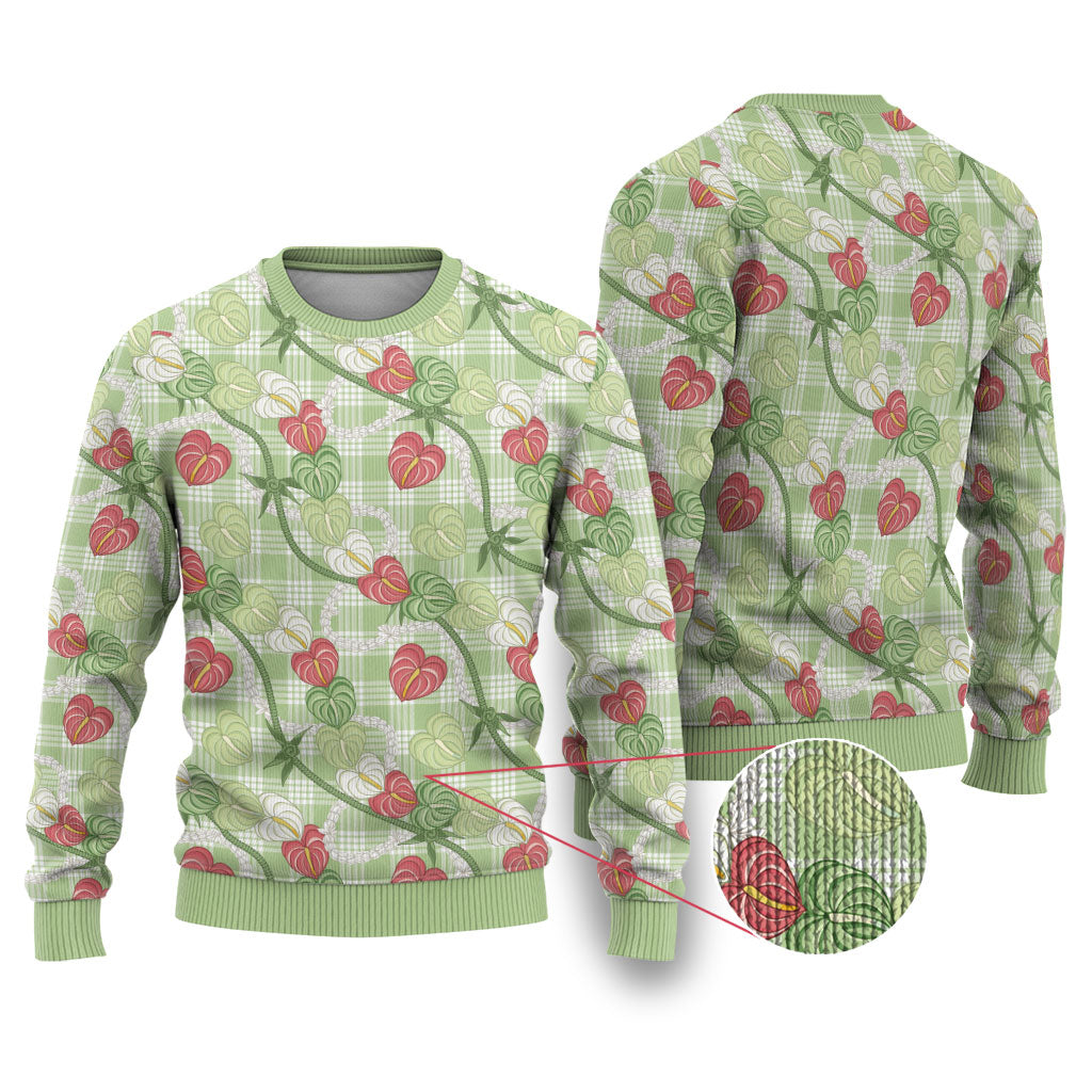 Anthurium Pikake Ti Leaf Palaka Ugly Christmas Sweater Green Version LT01 Green - Polynesian Pride