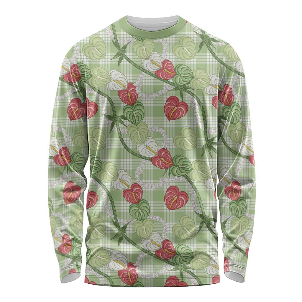 Anthurium Pikake Ti Leaf Palaka Long Sleeve Shirt Green Version