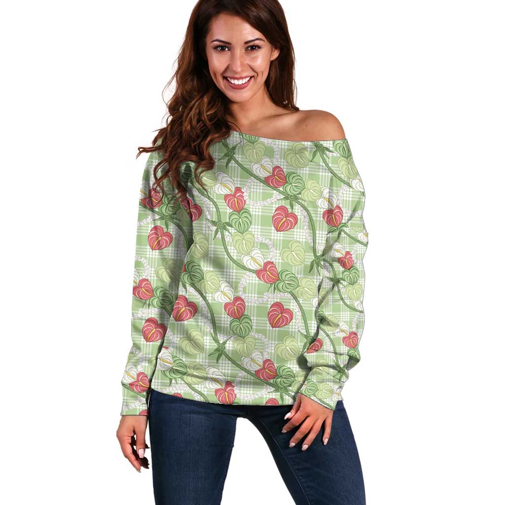 Anthurium Pikake Ti Leaf Palaka Off Shoulder Sweater Green Version