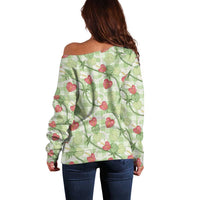 Anthurium Pikake Ti Leaf Palaka Off Shoulder Sweater Green Version