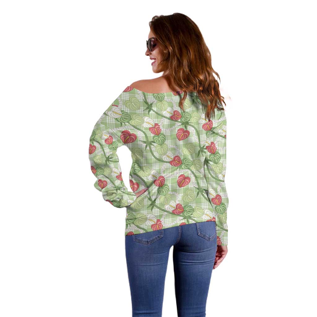 Anthurium Pikake Ti Leaf Palaka Off Shoulder Sweater Green Version