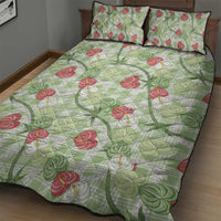 Anthurium Pikake Ti Leaf Palaka Quilt Bed Set Green Version LT01 - Polynesian Pride