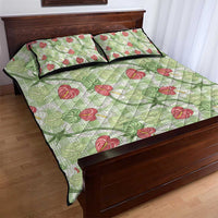 Anthurium Pikake Ti Leaf Palaka Quilt Bed Set Green Version LT01 - Polynesian Pride