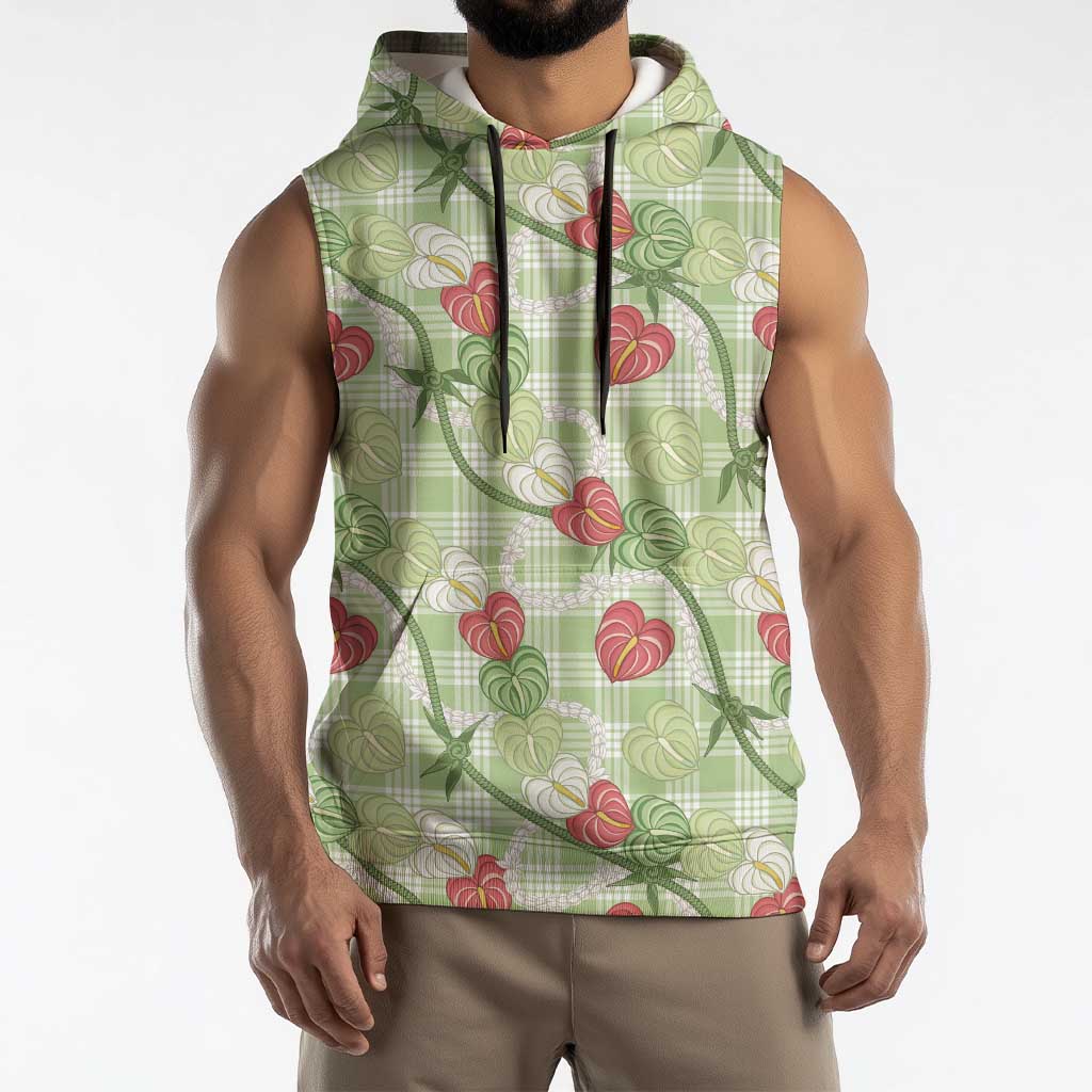 Anthurium Pikake Ti Leaf Palaka Sleeveless Hoodie Green Version