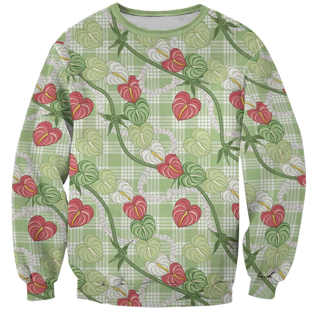 Anthurium Pikake Ti Leaf Palaka Sweatshirt Green Version LT01 Unisex Green - Polynesian Pride