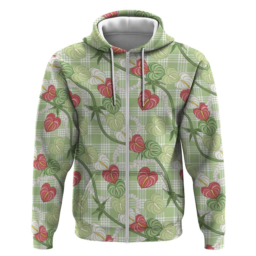 Anthurium Pikake Ti Leaf Palaka Zip Hoodie Green Version LT01 Zip Hoodie Green - Polynesian Pride