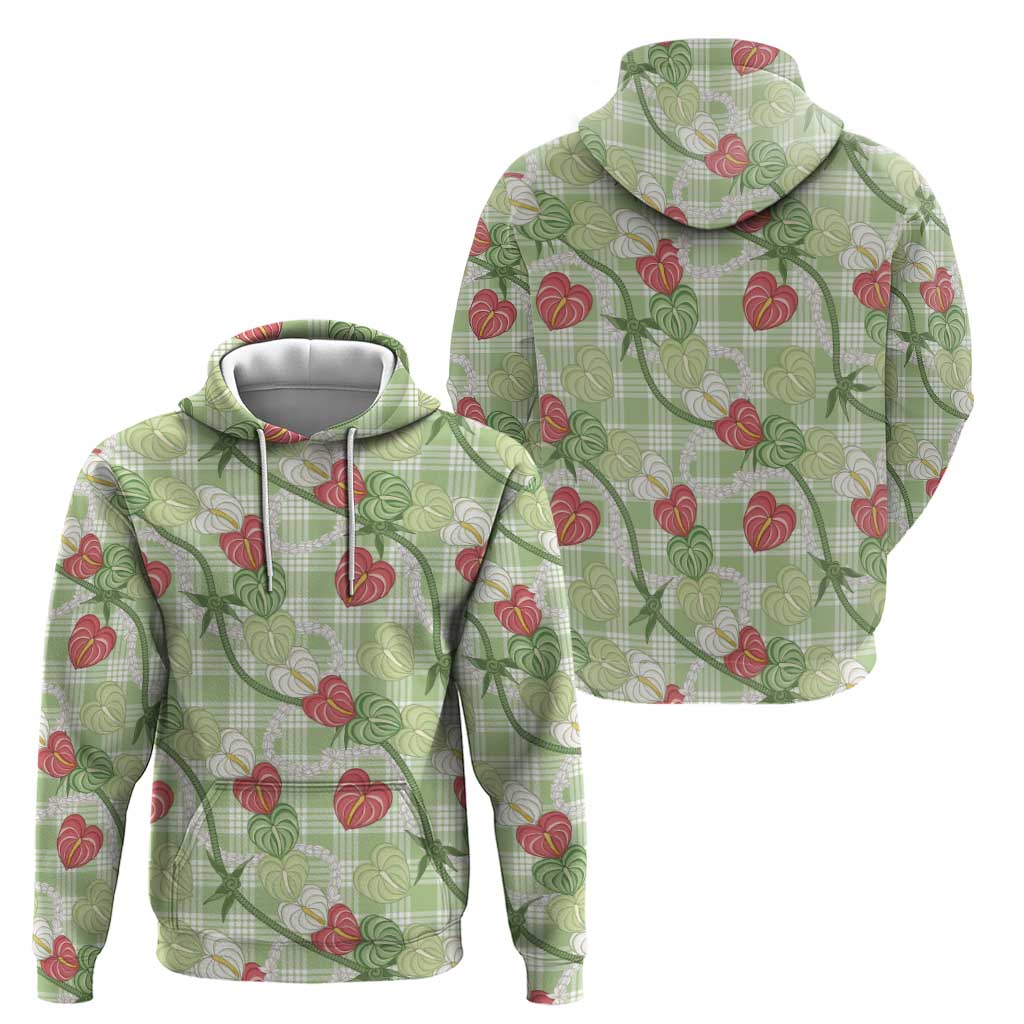 Anthurium Pikake Ti Leaf Palaka Zip Hoodie Green Version LT01 - Polynesian Pride