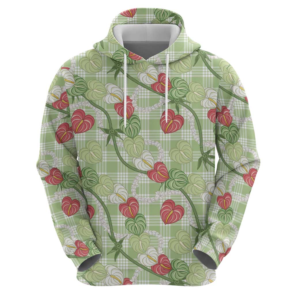Anthurium Pikake Ti Leaf Palaka Zip Hoodie Green Version LT01 - Polynesian Pride