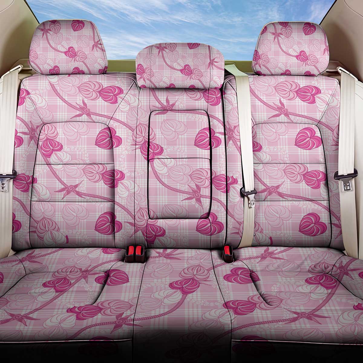 Anthurium Pikake Ti Leaf Palaka Back Car Seat Cover Pink Version LT01 One Size Pink - Polynesian Pride