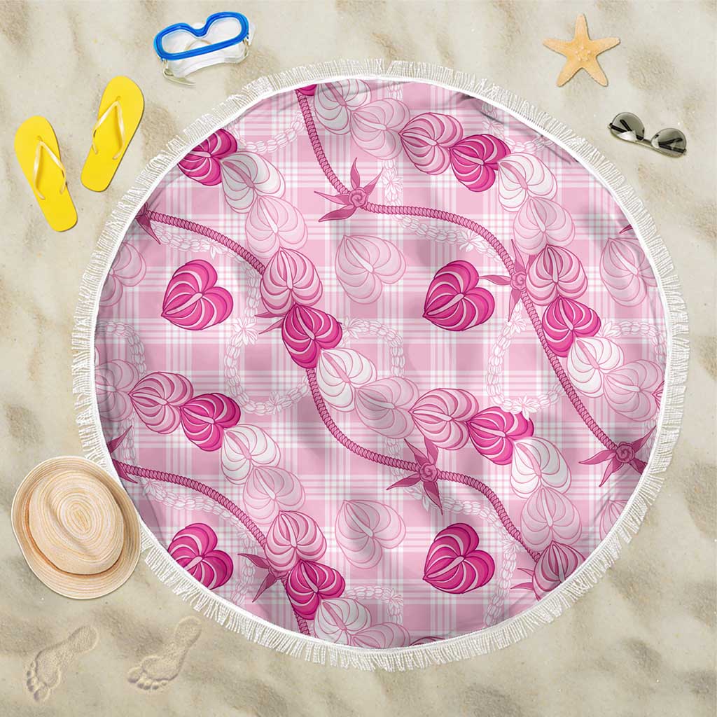 Anthurium Pikake Ti Leaf Palaka Beach Blanket Pink Version LT01 One Size 150cm Pink - Polynesian Pride