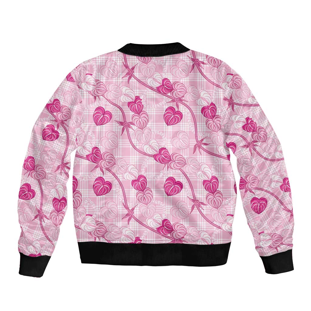Anthurium Pikake Ti Leaf Palaka Bomber Jacket Pink Version LT01 - Polynesian Pride