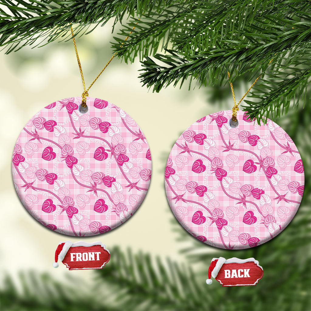 Anthurium Pikake Ti Leaf Palaka Ceramic Ornament Pink Version LT01 Circle Pink - Polynesian Pride