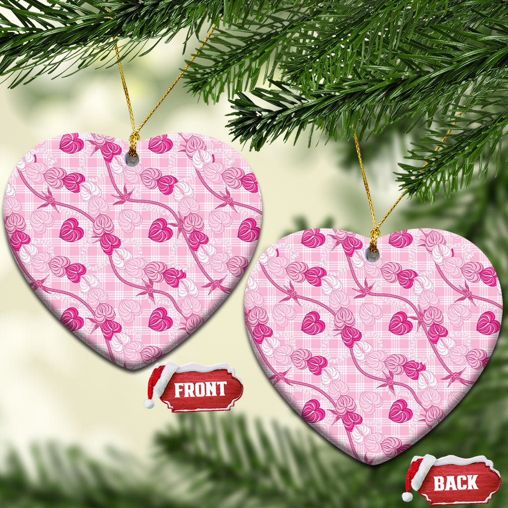 Anthurium Pikake Ti Leaf Palaka Ceramic Ornament Pink Version LT01 Heart Pink - Polynesian Pride