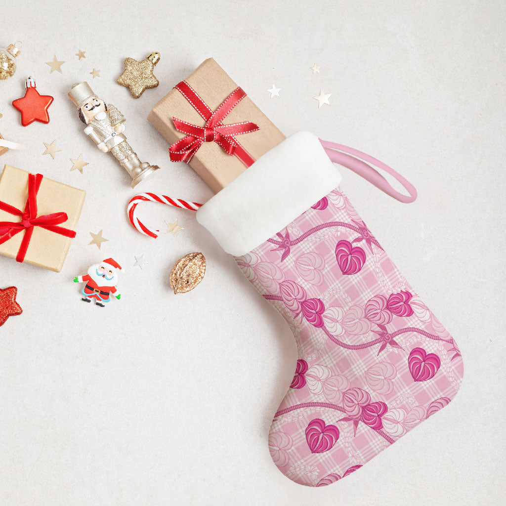 Anthurium Pikake Ti Leaf Palaka Christmas Stocking Pink Version LT01 - Polynesian Pride