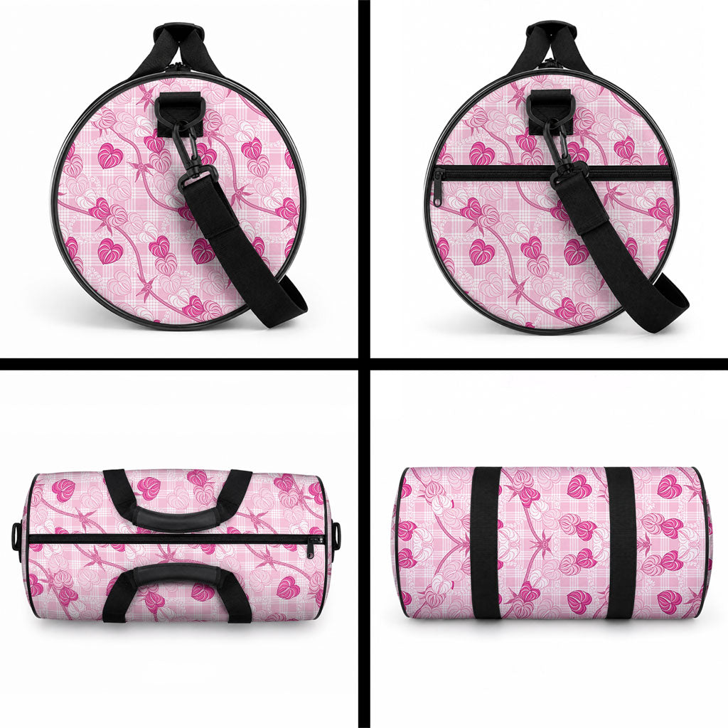 Anthurium Pikake Ti Leaf Palaka Duffle Bag Pink Version LT01 - Polynesian Pride