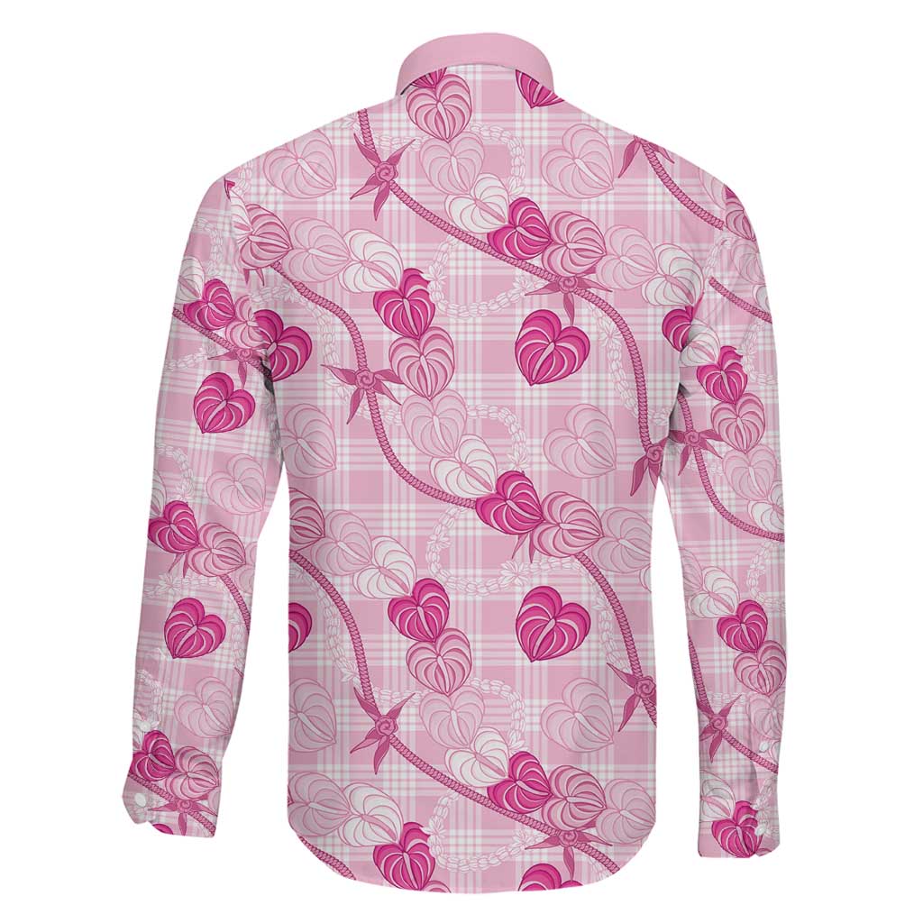 Anthurium Pikake Ti Leaf Palaka Family Matching Long Sleeve Bodycon Dress and Hawaiian Shirt Pink Version LT01 - Polynesian Pride