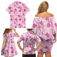 Anthurium Pikake Ti Leaf Palaka Family Matching Off Shoulder Short Dress and Hawaiian Shirt Pink Version LT01 - Polynesian Pride