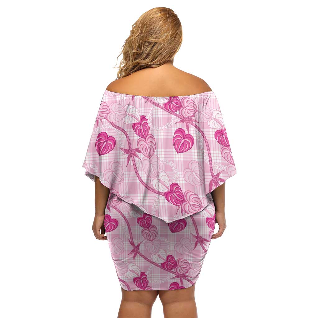 Anthurium Pikake Ti Leaf Palaka Family Matching Off Shoulder Short Dress and Hawaiian Shirt Pink Version LT01 - Polynesian Pride