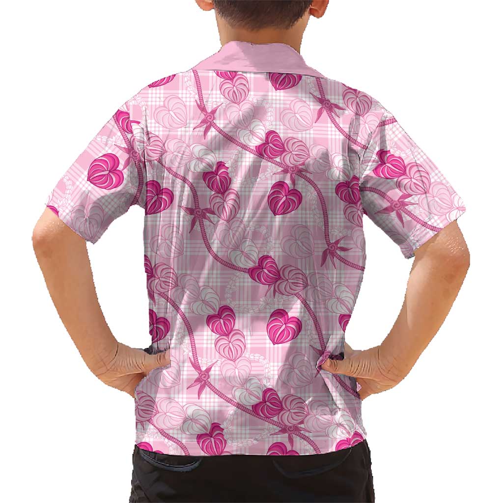 Anthurium Pikake Ti Leaf Palaka Family Matching Short Sleeve Bodycon Dress and Hawaiian Shirt Pink Version LT01 - Polynesian Pride