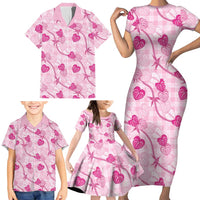 Anthurium Pikake Ti Leaf Palaka Family Matching Short Sleeve Bodycon Dress and Hawaiian Shirt Pink Version LT01 - Polynesian Pride