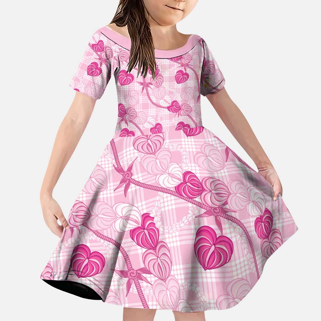 Anthurium Pikake Ti Leaf Palaka Family Matching Tank Maxi Dress and Hawaiian Shirt Pink Version LT01 Daughter's Dress Pink - Polynesian Pride