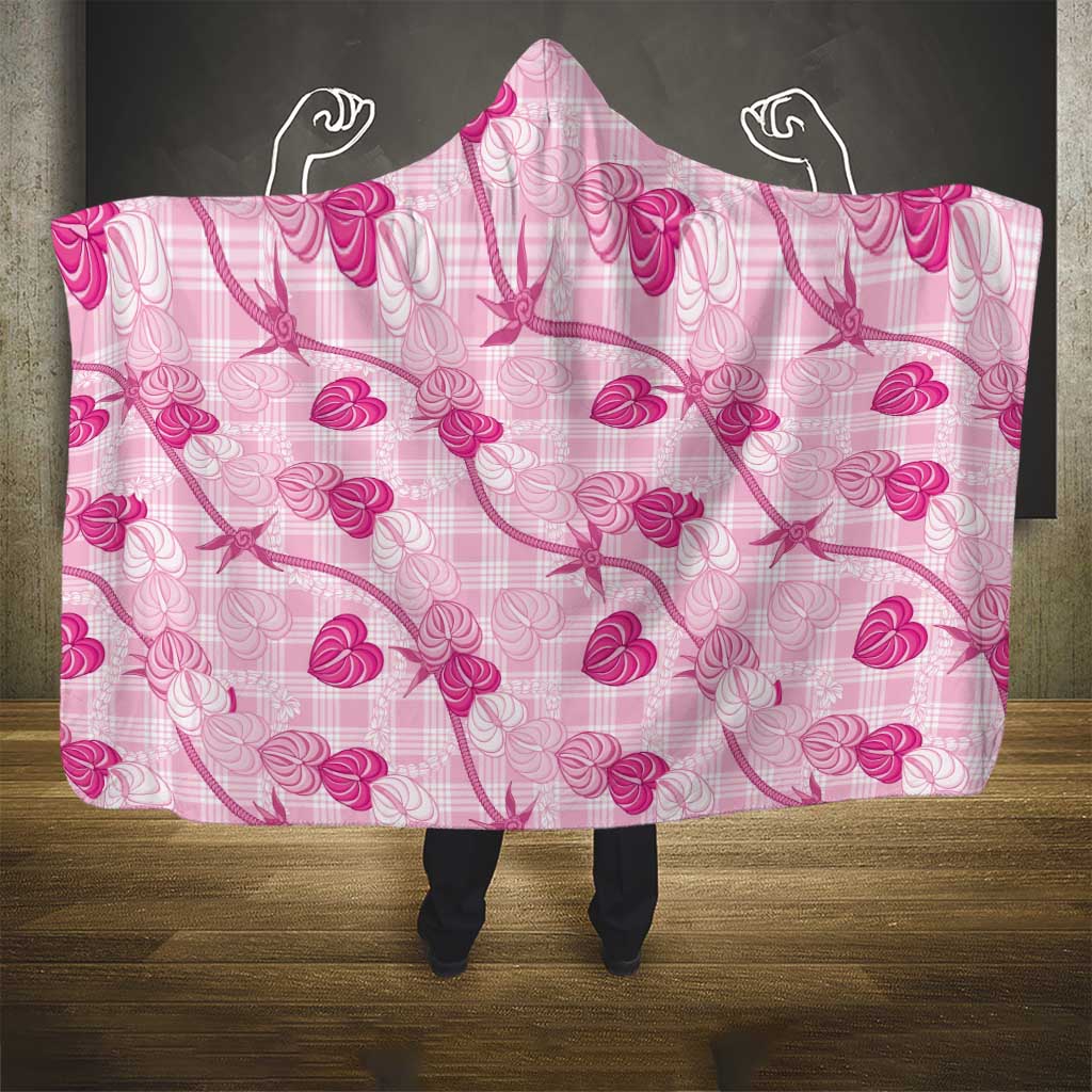 Anthurium Pikake Ti Leaf Palaka Hooded Blanket Pink Version
