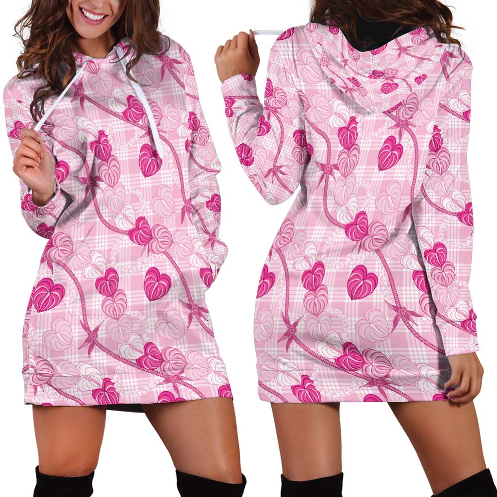 Anthurium Pikake Ti Leaf Palaka Hoodie Dress Pink Version