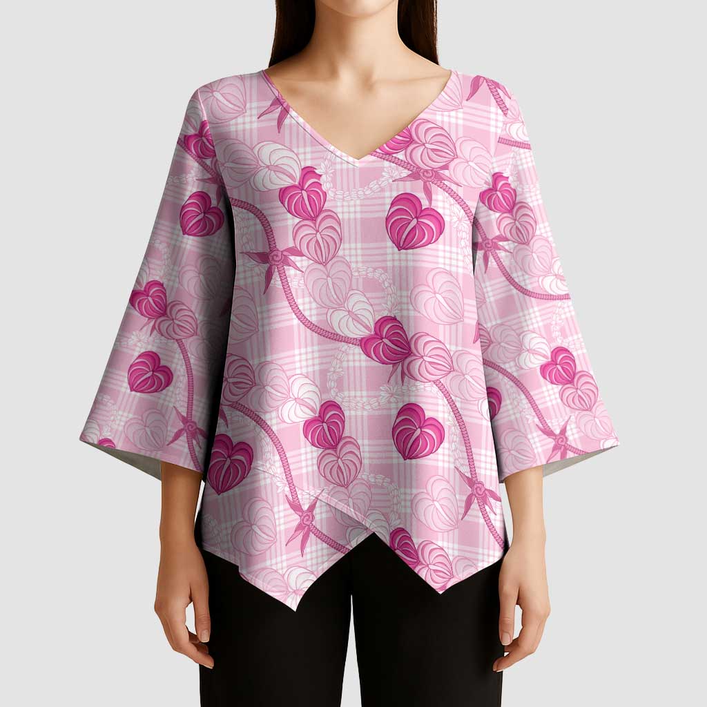 Anthurium Pikake Ti Leaf Palaka Kimono Sleeve Blouse Pink Version