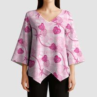 Anthurium Pikake Ti Leaf Palaka Kimono Sleeve Blouse Pink Version