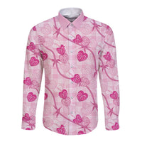 Anthurium Pikake Ti Leaf Palaka Long Sleeve Button Shirt Pink Version LT01 Unisex Pink - Polynesian Pride